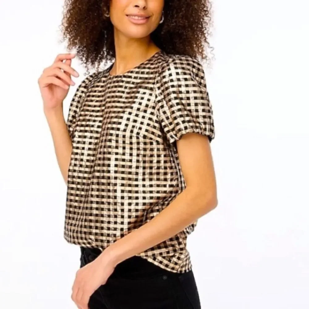 J Crew Lurex Gold Puff Sleeve Top